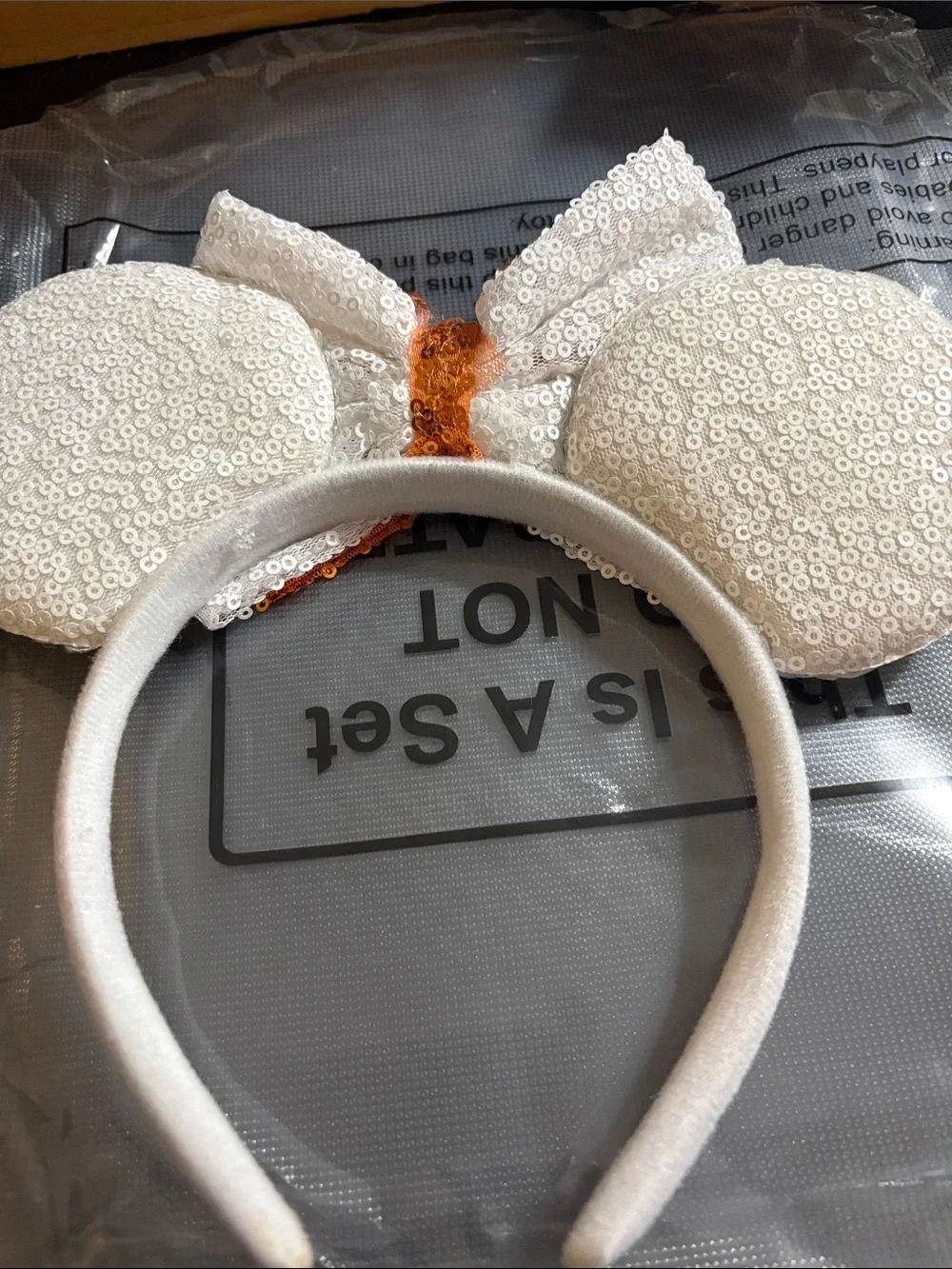 Sequin 'Anxiety' Kids Headband - White and Orange